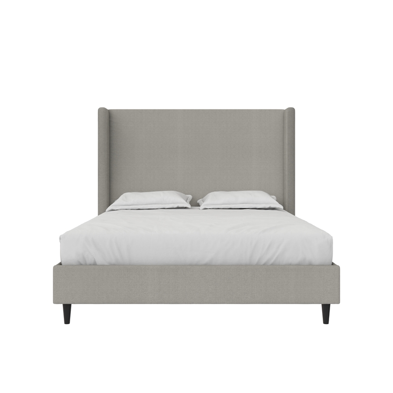 Pemberly Row Upholstered Platform Bed Frame - Queen in Textured Gray Canvas