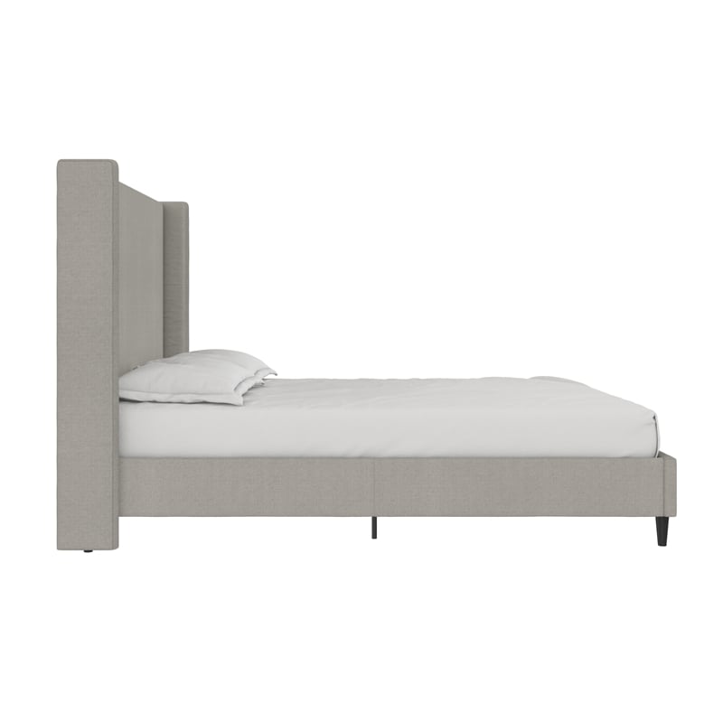 Pemberly Row Upholstered Platform Bed Frame - Queen in Textured Gray Canvas