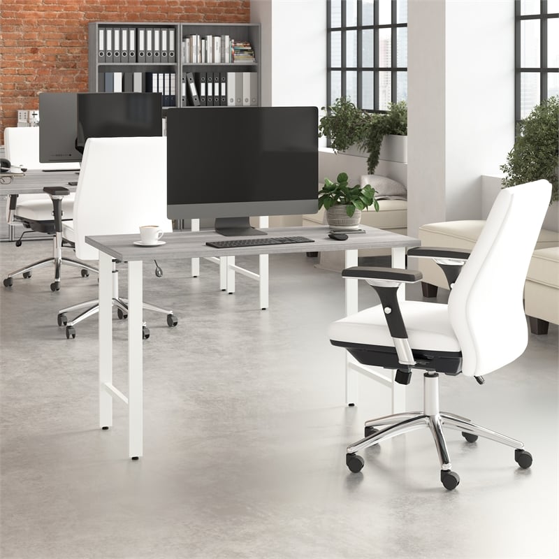 Pemberly Row 48W Computer Desk w/ Metal Legs in Platinum Gray - Engineered Wood