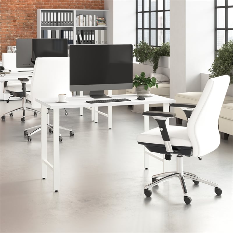 Pemberly Row 48W x 24D Computer Desk with Metal Legs in White - Engineered Wood