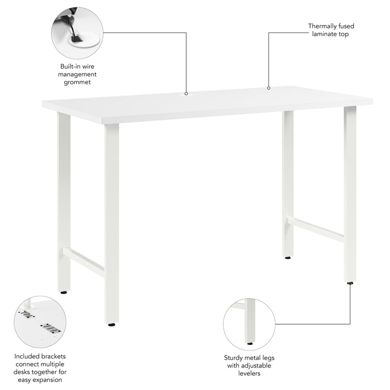 Pemberly Row 48W x 24D Computer Desk with Metal Legs in White - Engineered Wood