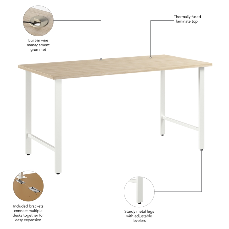 Pemberly Row Engineered Wood 60W x 30D Computer Desk w/ Metal Legs - Natural Elm