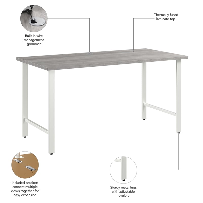 Pemberly Row 60W Computer Desk w/ Metal Legs in Platinum Gray - Engineered Wood