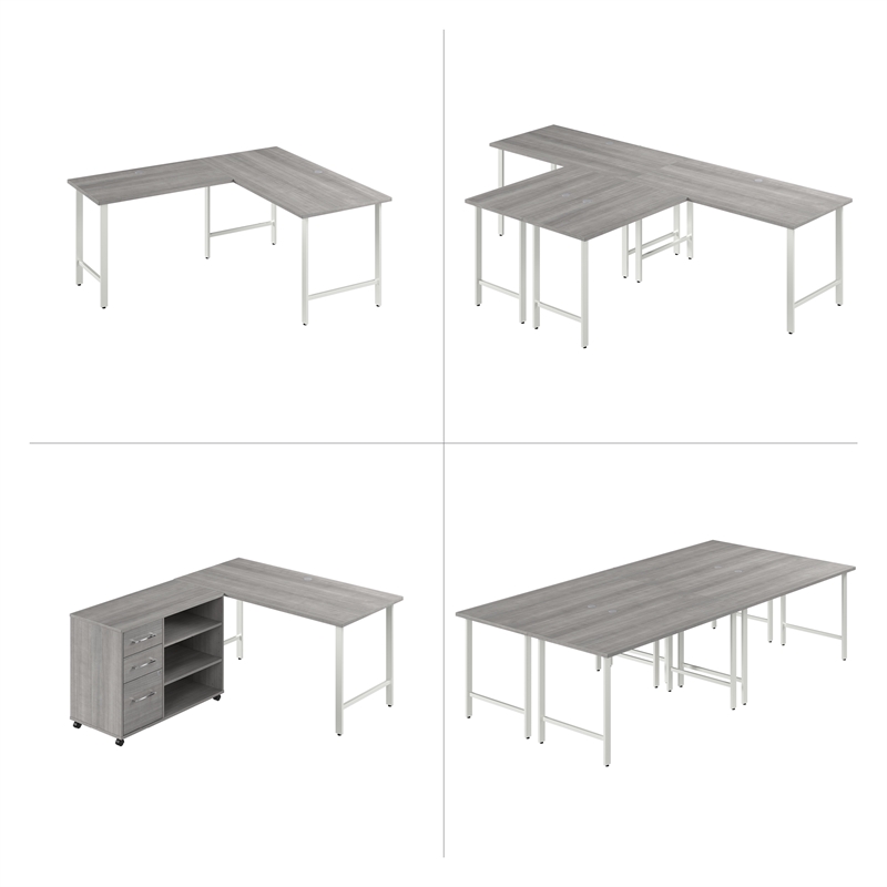 Pemberly Row 60W Computer Desk w/ Metal Legs in Platinum Gray - Engineered Wood