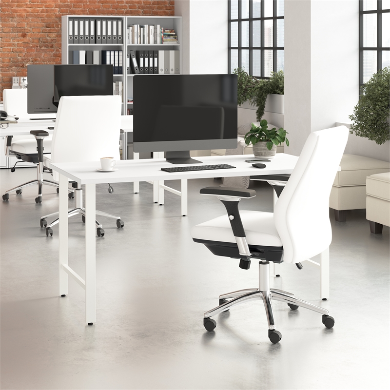 Pemberly Row 60W x 30D Computer Desk with Metal Legs in White - Engineered Wood