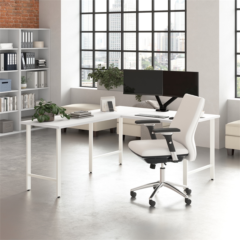 Pemberly Row 60W x 30D Computer Desk with Metal Legs in White - Engineered Wood