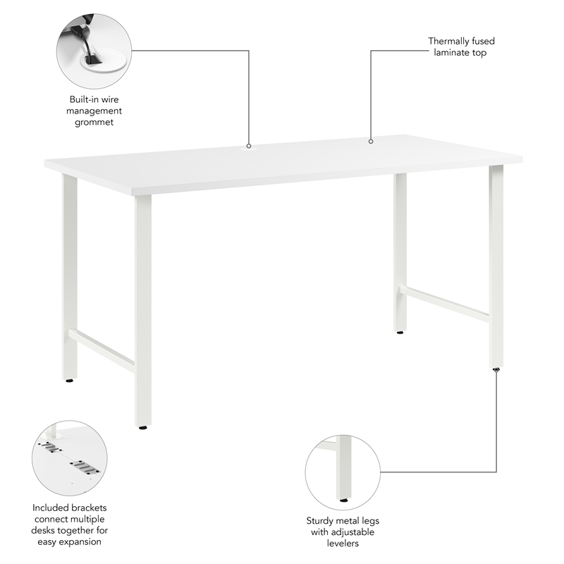 Pemberly Row 60W x 30D Computer Desk with Metal Legs in White - Engineered Wood