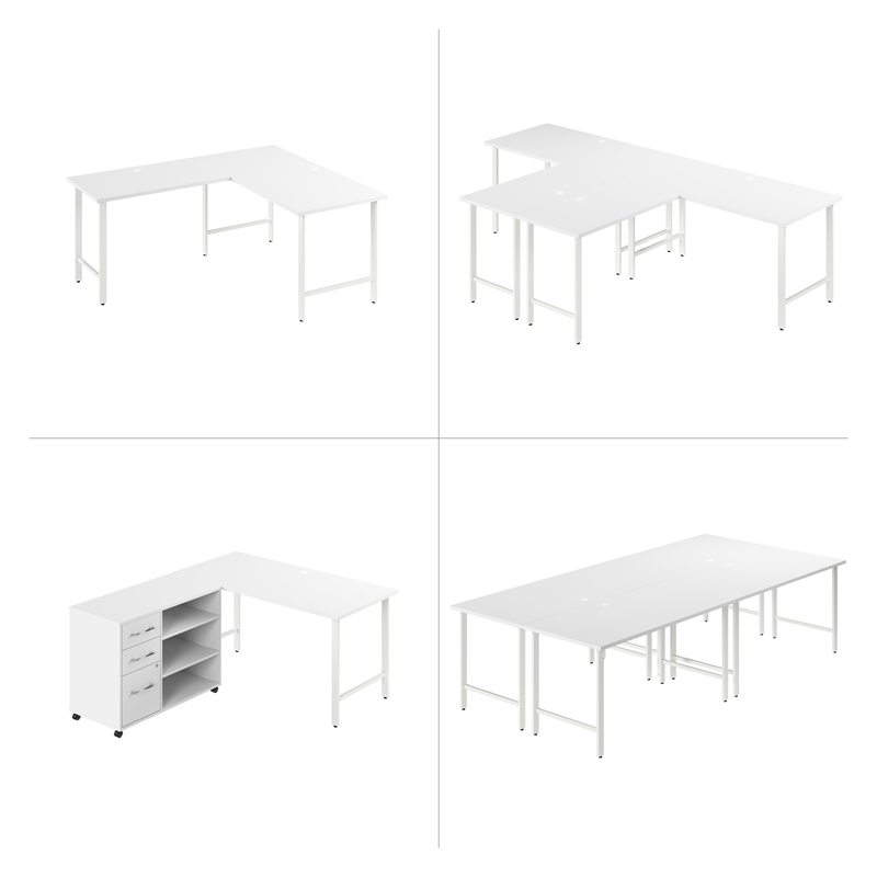 Pemberly Row 60W x 30D Computer Desk with Metal Legs in White - Engineered Wood