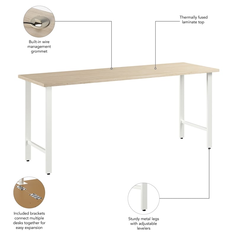 Pemberly Row Engineered Wood 72W x 24D Computer Desk w/ Metal Legs - Natural Elm
