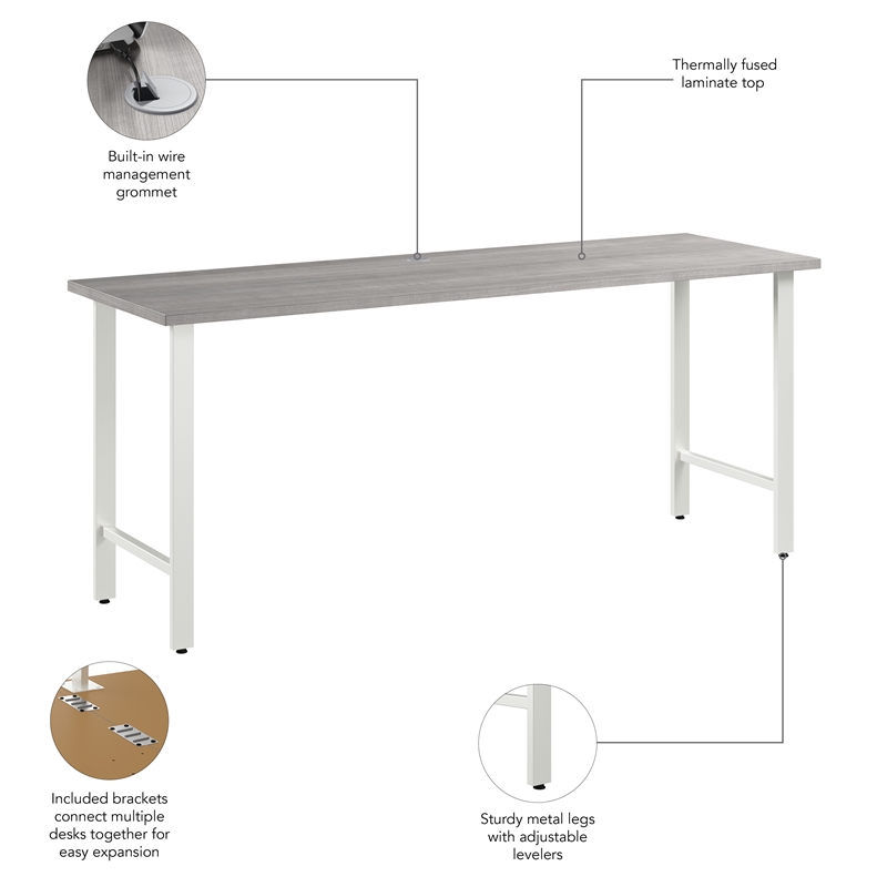 Pemberly Row 72W Computer Desk w/ Metal Legs in Platinum Gray - Engineered Wood