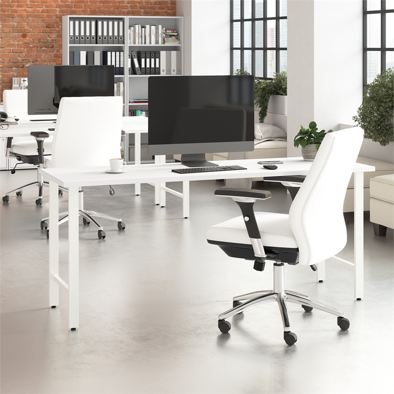 Pemberly Row 72W x 24D Computer Desk with Metal Legs in White - Engineered Wood