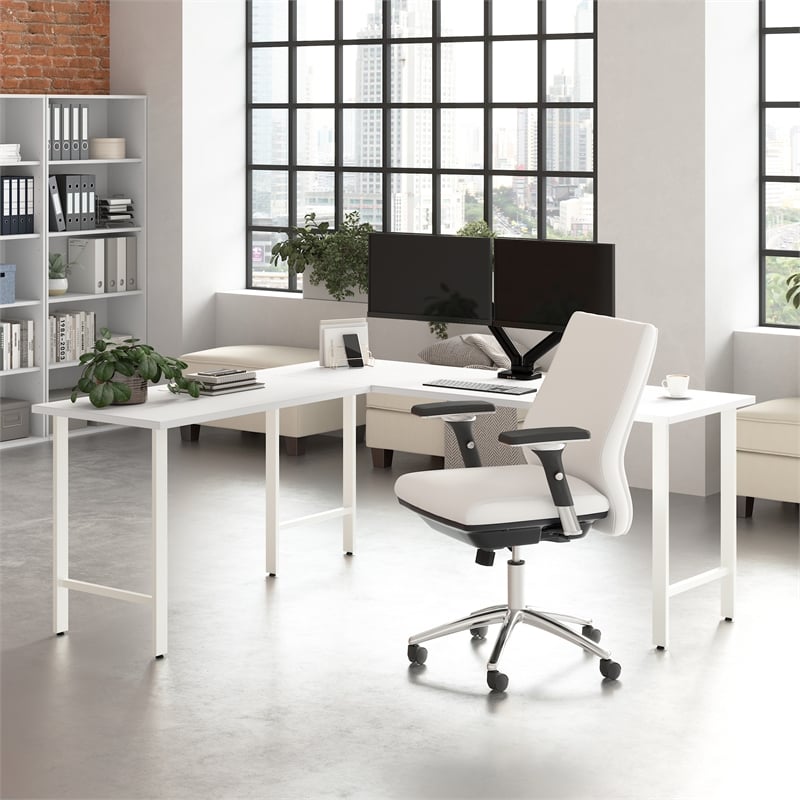 Pemberly Row 72W x 24D Computer Desk with Metal Legs in White - Engineered Wood