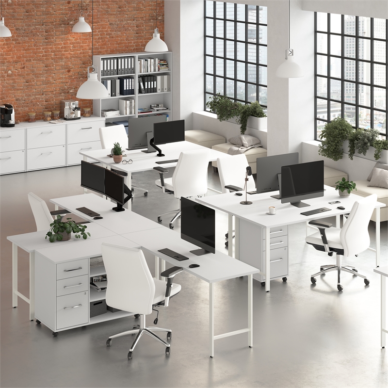 Pemberly Row 72W x 24D Computer Desk with Metal Legs in White - Engineered Wood