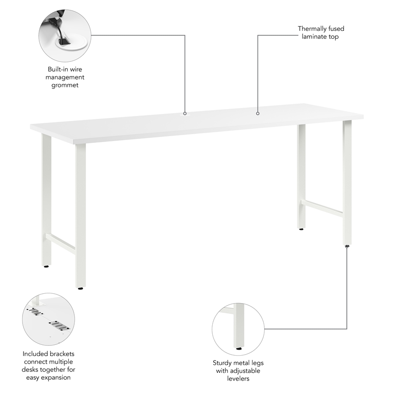 Pemberly Row 72W x 24D Computer Desk with Metal Legs in White - Engineered Wood
