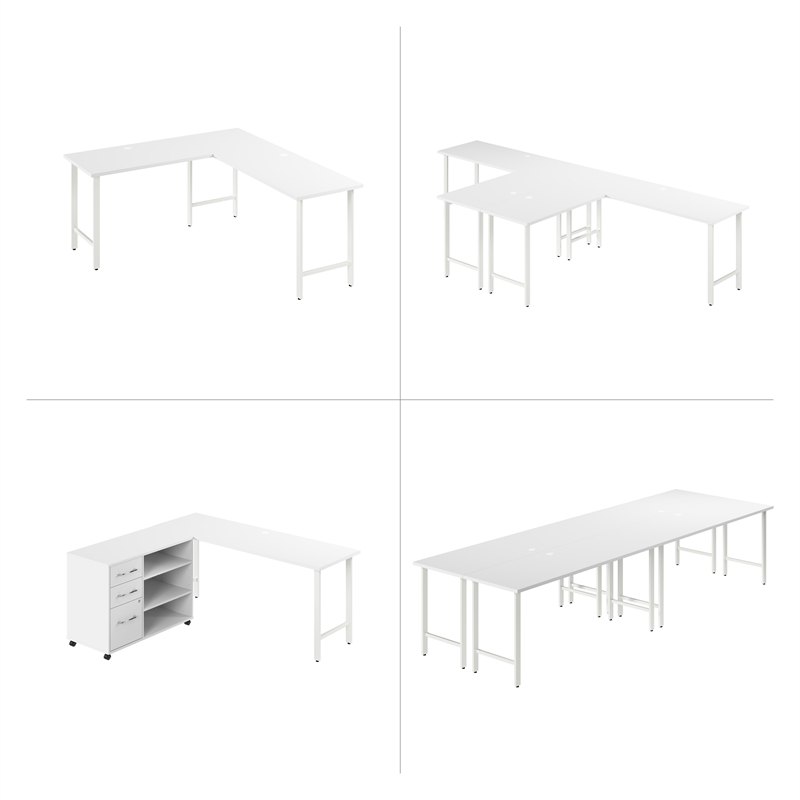 Pemberly Row 72W x 24D Computer Desk with Metal Legs in White - Engineered Wood