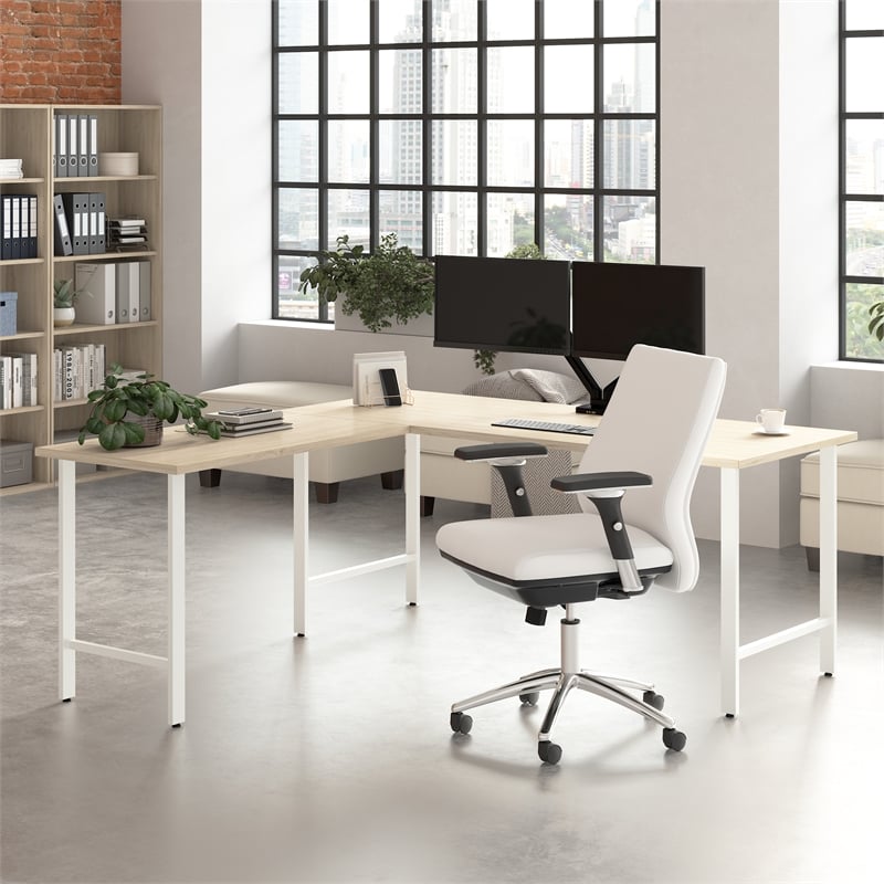 Pemberly Row Engineered Wood 72W x 30D Computer Desk w/ Metal Legs - Natural Elm