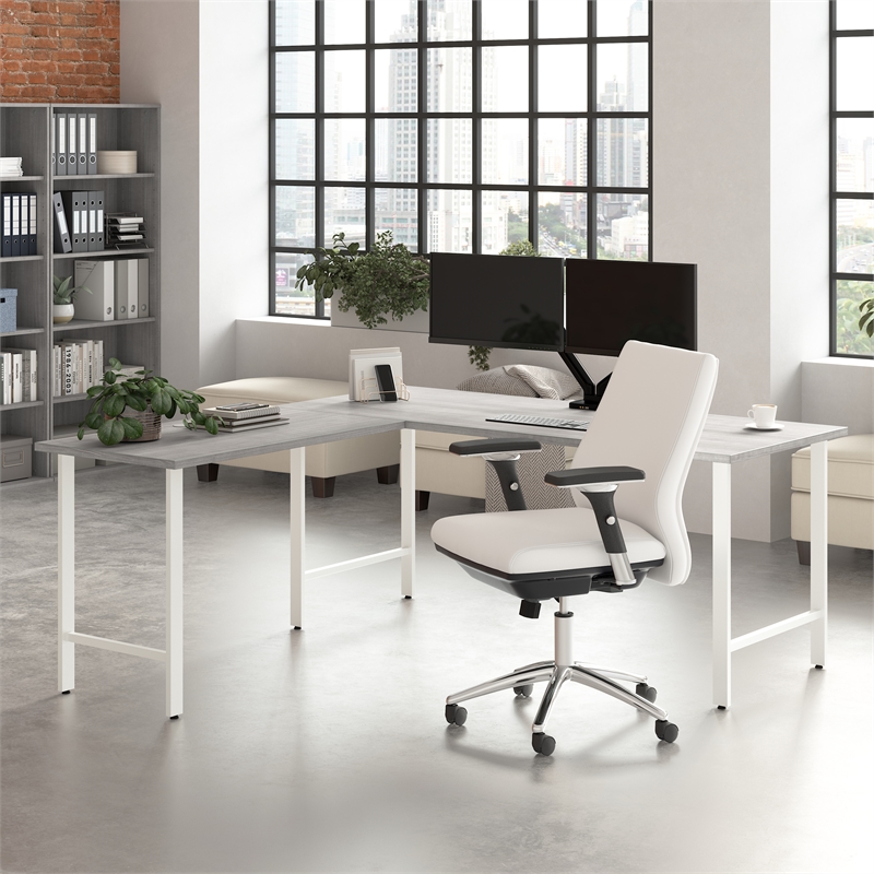 Pemberly Row 72W Computer Desk w/ Metal Legs in Platinum Gray - Engineered Wood