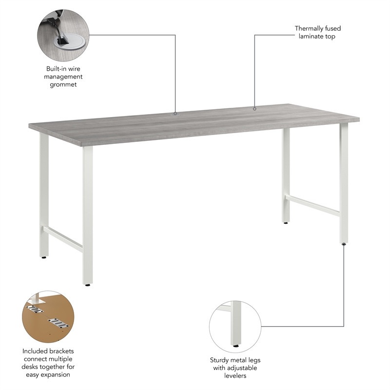 Pemberly Row 72W Computer Desk w/ Metal Legs in Platinum Gray - Engineered Wood