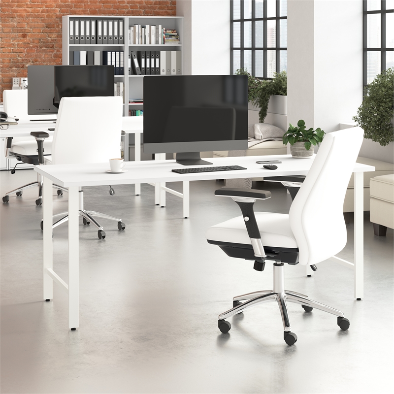 Pemberly Row 72W x 30D Computer Desk with Metal Legs in White - Engineered Wood