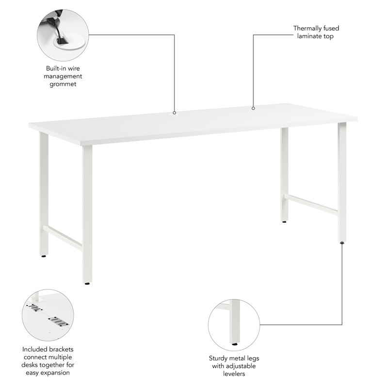 Pemberly Row 72W x 30D Computer Desk with Metal Legs in White - Engineered Wood