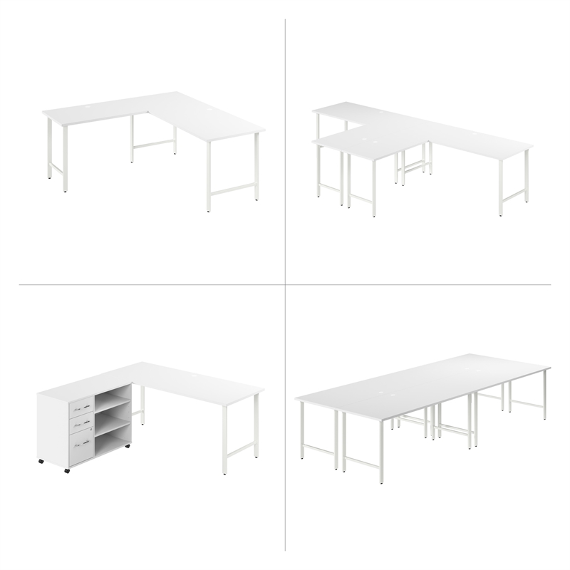 Pemberly Row 72W x 30D Computer Desk with Metal Legs in White - Engineered Wood