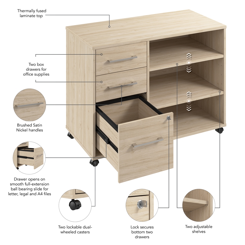 Pemberly Row Office Storage Cabinet with Wheels in Natural Elm - Engineered Wood