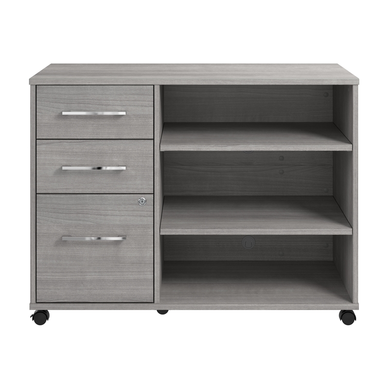 Pemberly Row Office Storage Cabinet w/ Wheels in Platinum Gray - Engineered Wood