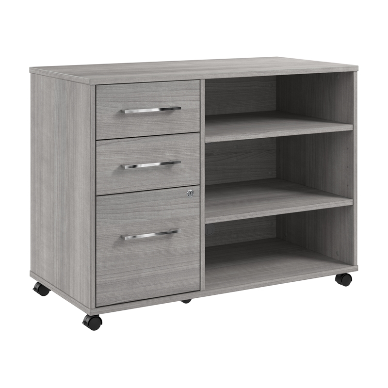 Pemberly Row Office Storage Cabinet w/ Wheels in Platinum Gray - Engineered Wood