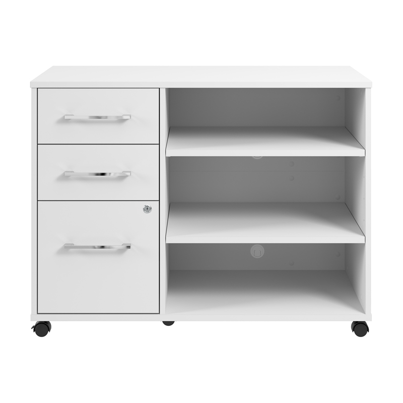 Pemberly Row Office Storage Cabinet with Wheels in White - Engineered Wood