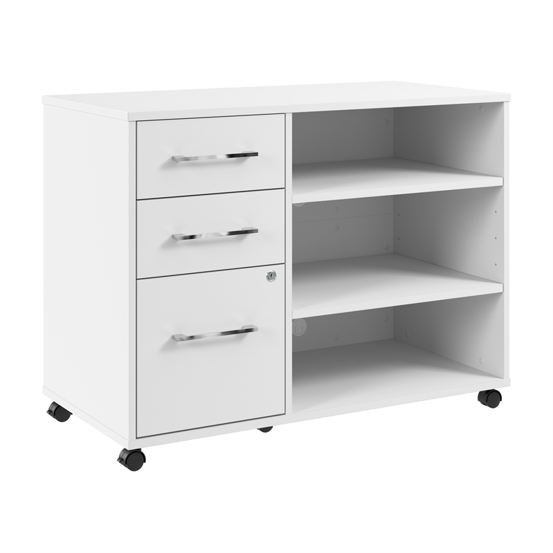 Pemberly Row Office Storage Cabinet with Wheels in White - Engineered Wood