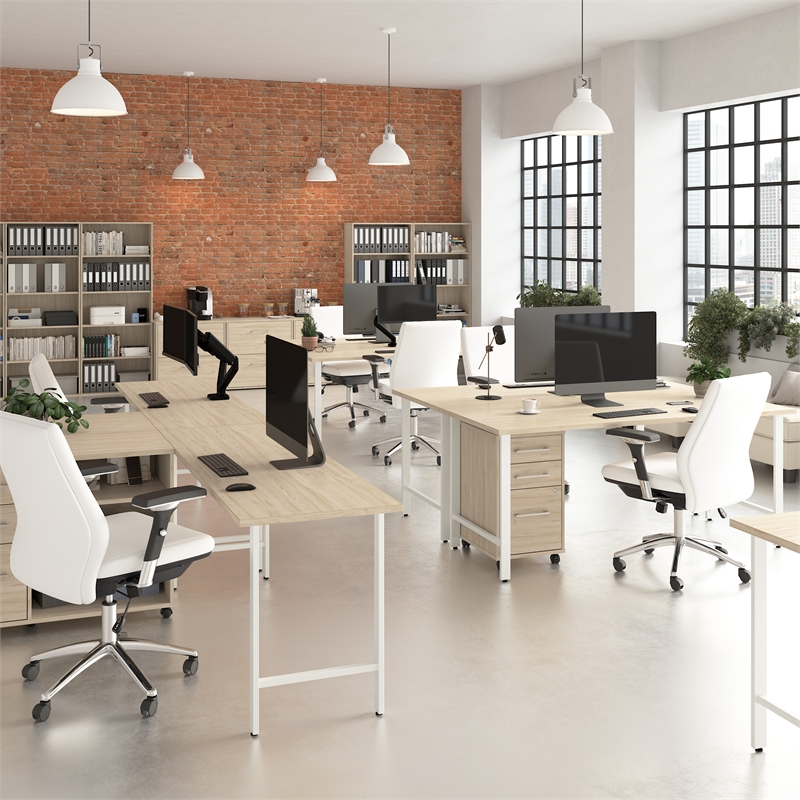 Pemberly Row 72W L Shaped Computer Desk in Natural Elm - Engineered Wood