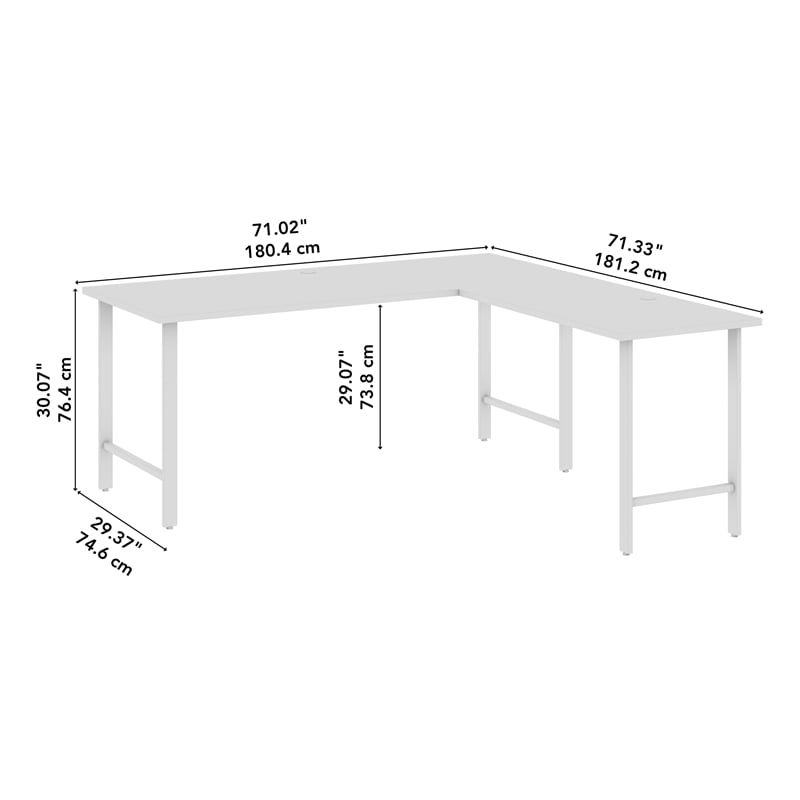 Pemberly Row 72W L Shaped Computer Desk w/ Metal Legs in White - Engineered Wood