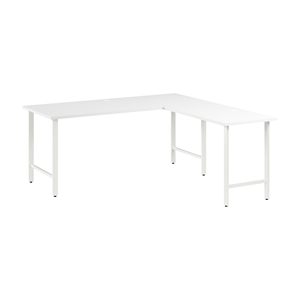 Pemberly Row 72W L Shaped Computer Desk w/ Metal Legs in White - Engineered Wood