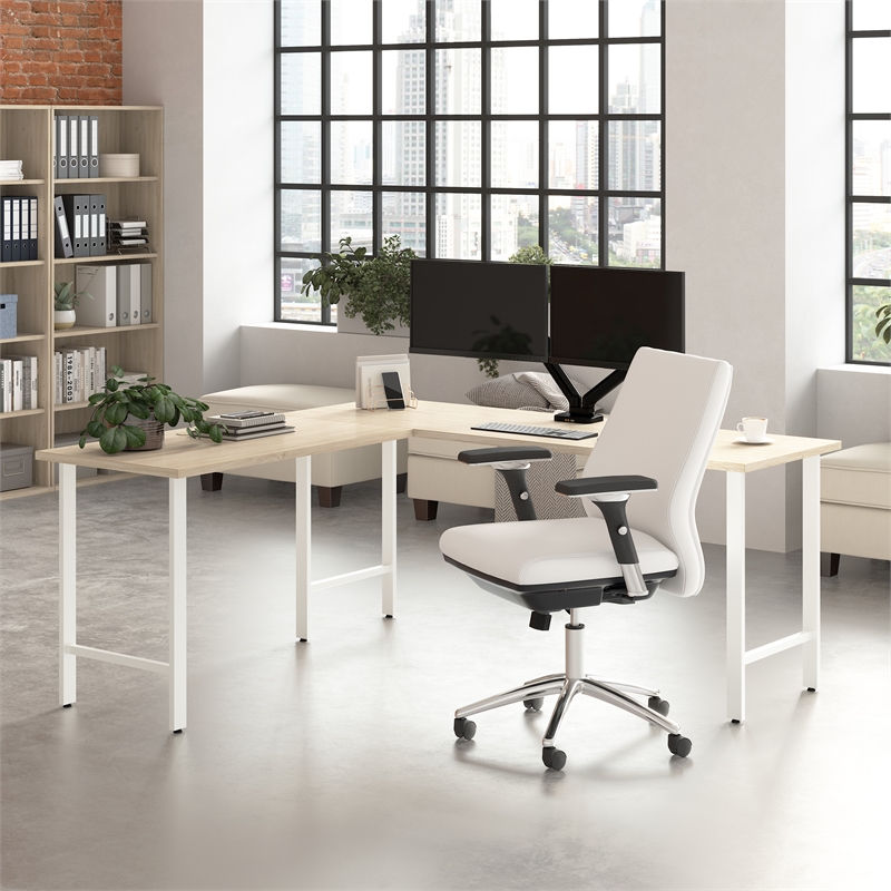 Pemberly Row 72W x 24D L Shaped Computer Desk in Natural Elm - Engineered Wood