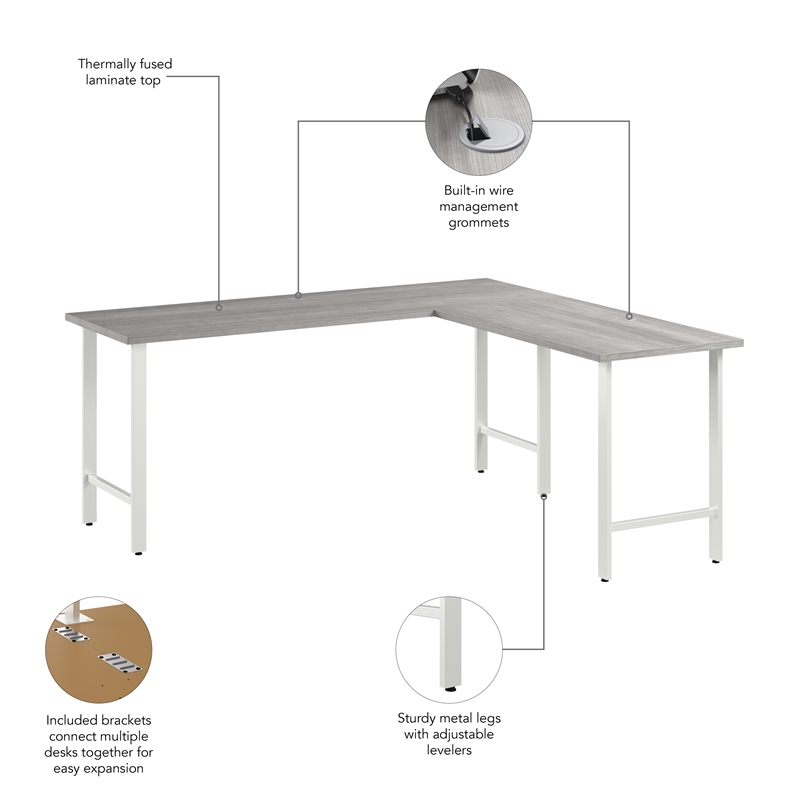 Pemberly Row 72W x 24D L Shaped Computer Desk in Platinum Gray - Engineered Wood