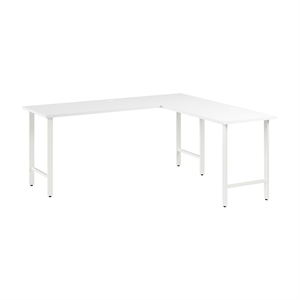 Pemberly Row 72W L Shaped Computer Desk w/ Metal Legs in White - Engineered Wood