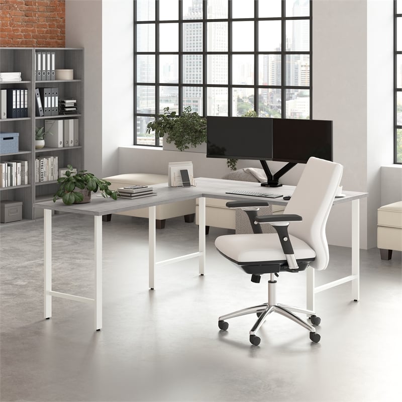 Pemberly Row 60W x 30D L Shaped Computer Desk in Platinum Gray - Engineered Wood