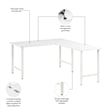 Pemberly Row 60W L Shaped Computer Desk w/ Metal Legs in White - Engineered Wood