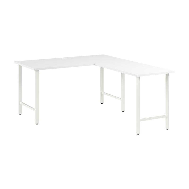 Pemberly Row 60W L Shaped Computer Desk w/ Metal Legs in White - Engineered Wood