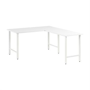 Pemberly Row 60W L Shaped Computer Desk w/ Metal Legs in White - Engineered Wood