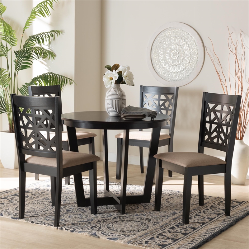 Pemberly Row 5-Piece Modern Fabric/Wood Dining Set in Beige/Dark Brown