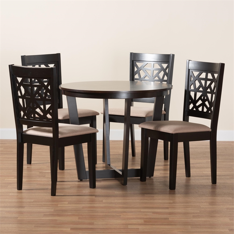Pemberly Row 5-Piece Modern Fabric/Wood Dining Set in Beige/Dark Brown