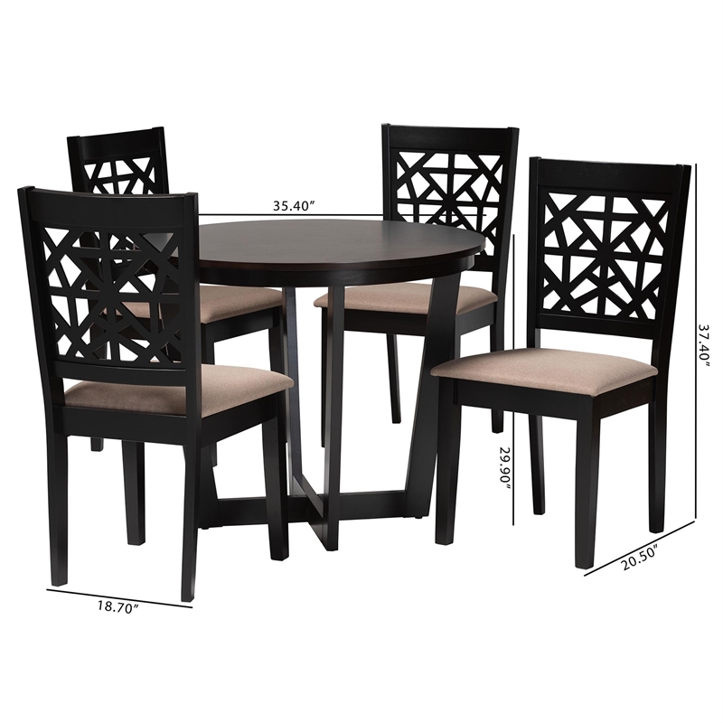 Pemberly Row 5-Piece Modern Fabric/Wood Dining Set in Beige/Dark Brown