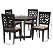 Pemberly Row 5-Piece Modern Fabric/Wood Dining Set in Beige/Dark Brown