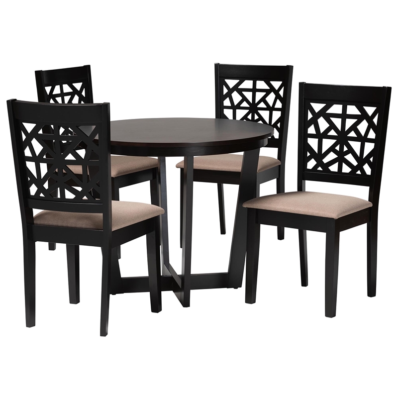 Pemberly Row 5-Piece Modern Fabric/Wood Dining Set in Beige/Dark Brown
