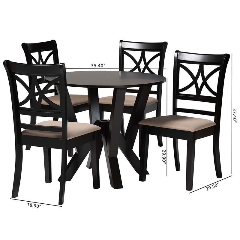 Pemberly Row 5-Piece Modern Fabric/Wood Dining Set in Beige/Dark Brown