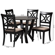 Pemberly Row 5-Piece Modern Fabric/Wood Dining Set in Beige/Dark Brown