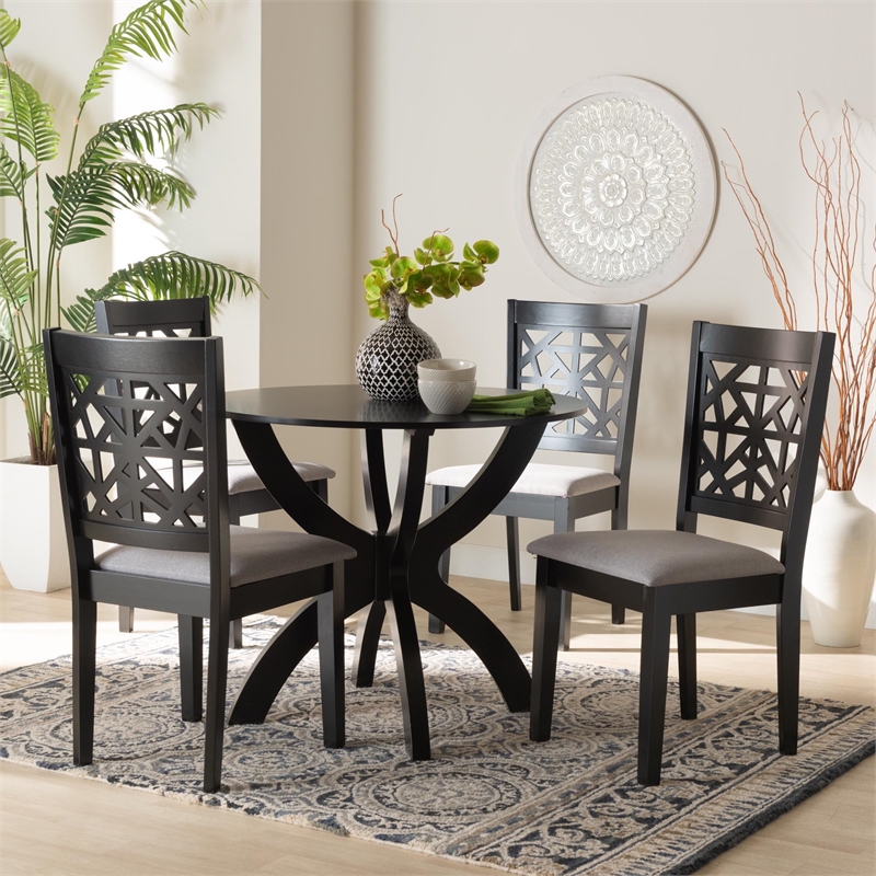 Pemberly Row 5-Piece Modern Fabric/Wood Dining Set in Gray/Dark Brown