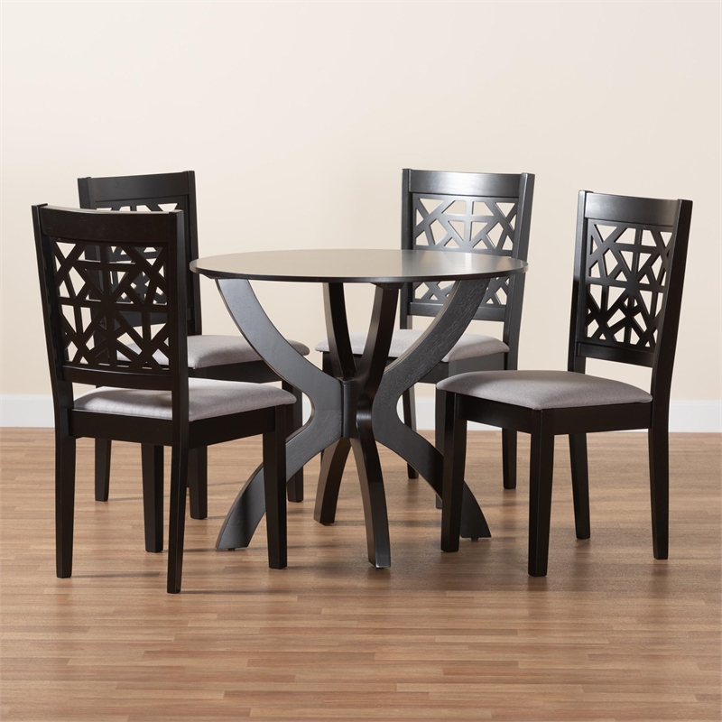 Pemberly Row 5-Piece Modern Fabric/Wood Dining Set in Gray/Dark Brown