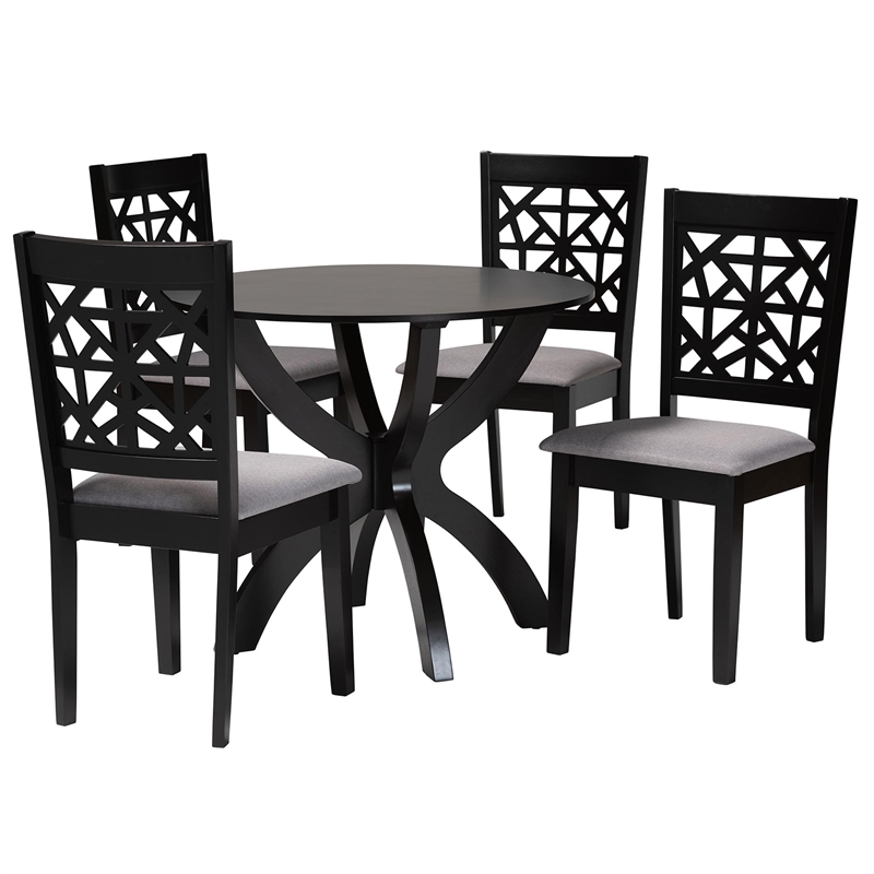 Pemberly Row 5-Piece Modern Fabric/Wood Dining Set in Gray/Dark Brown